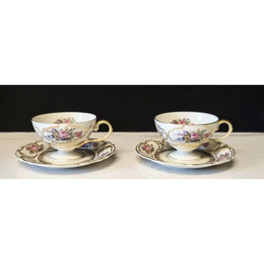 2 Sets Rosenthal Continental Ivory Queen's  Bouquet Demitasse Cups & Saucers